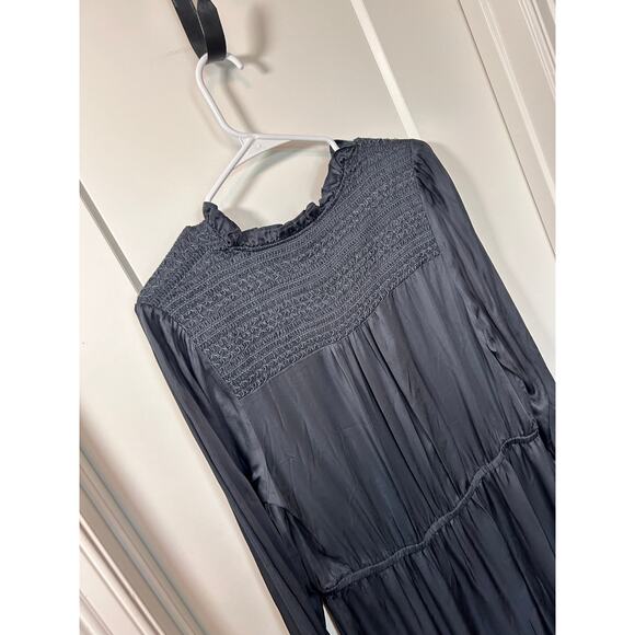 NWT Good Hart Women's Silky Long Sleeve Midi Dress Smocked Boho Blue Size Large - Picture 10 of 14